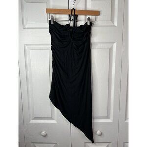 Che by Chelsey Black Ribbed Asymmetrical Mini Dress Women's Size Small S